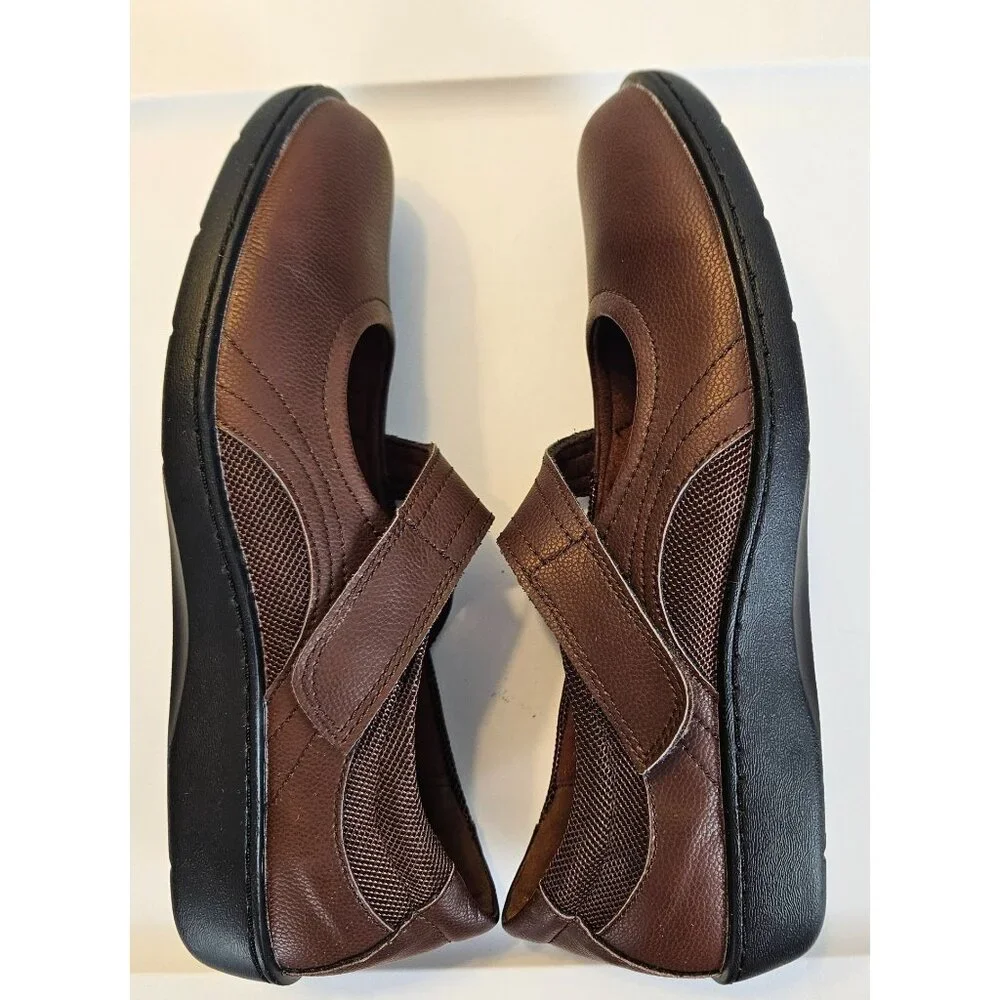 Oviaric Womens Brown Leather Mary Jane Shoes US 8.5 Comfort Sole Adj Strap - Picture 7 of 12